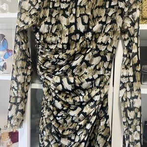 Zara M - Ruched Long Sleeve Patterned Women’s Dress - Black & Olive